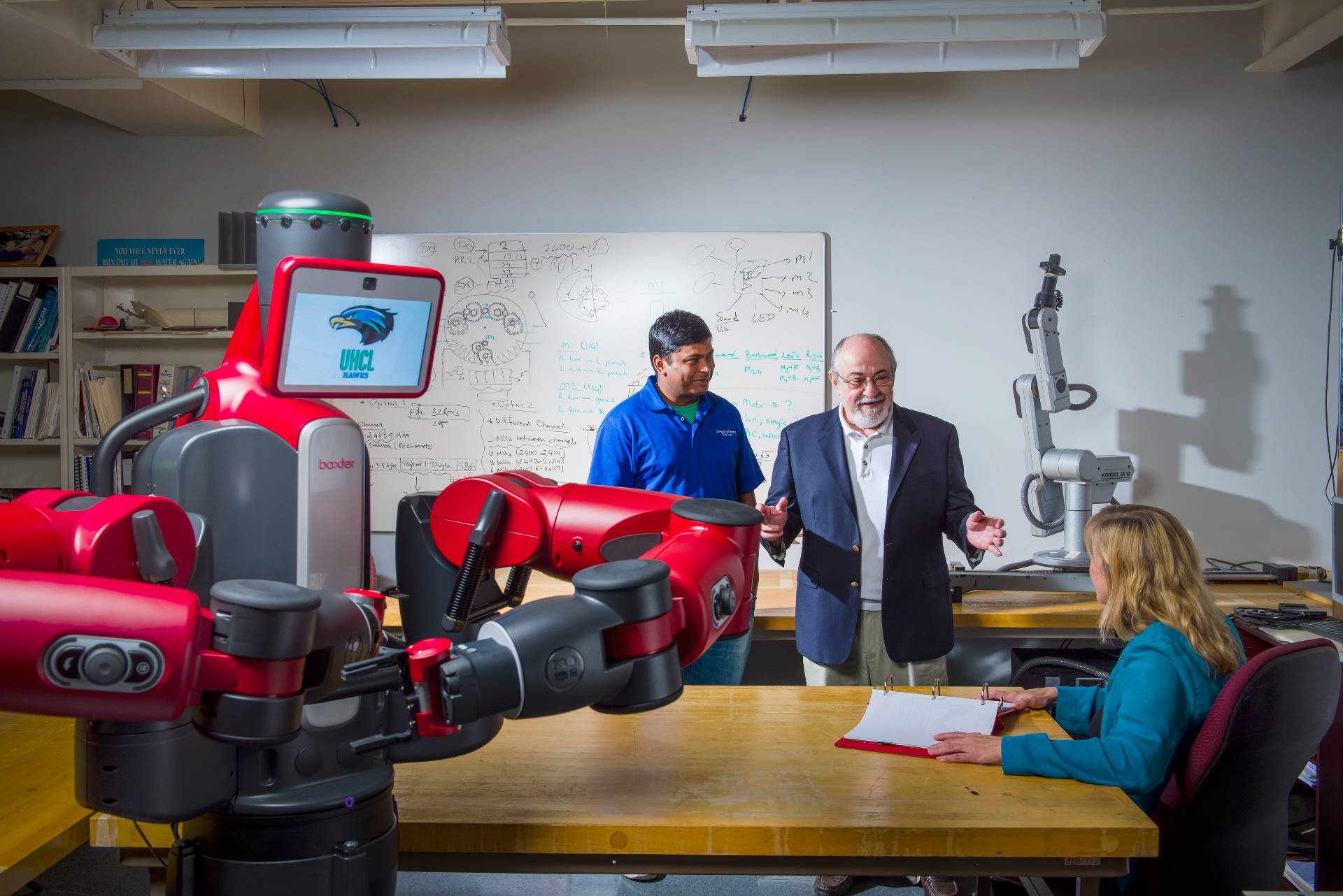 Dr Harmon in the original Robotics lab at UHCL