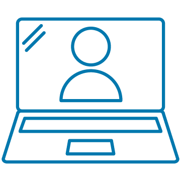 Icon showing computer with person onscreen