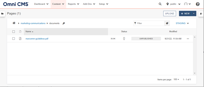 Omni CMS Screenshot - Documents Folder View with File Loaded