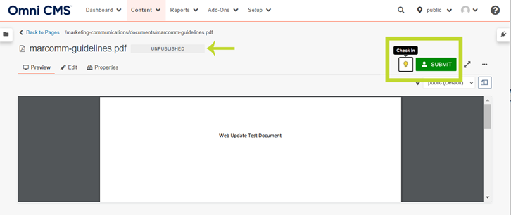 Omni CMS Screenshot - Document File View To Submit Through Workflow