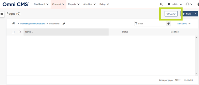 Omni CMS Screenshot - Upload Button